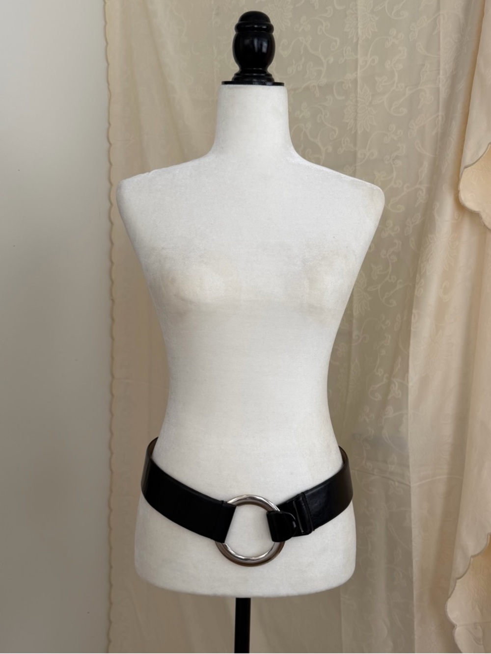 Chico's Black Wide Belt with Silver Ring Buckle